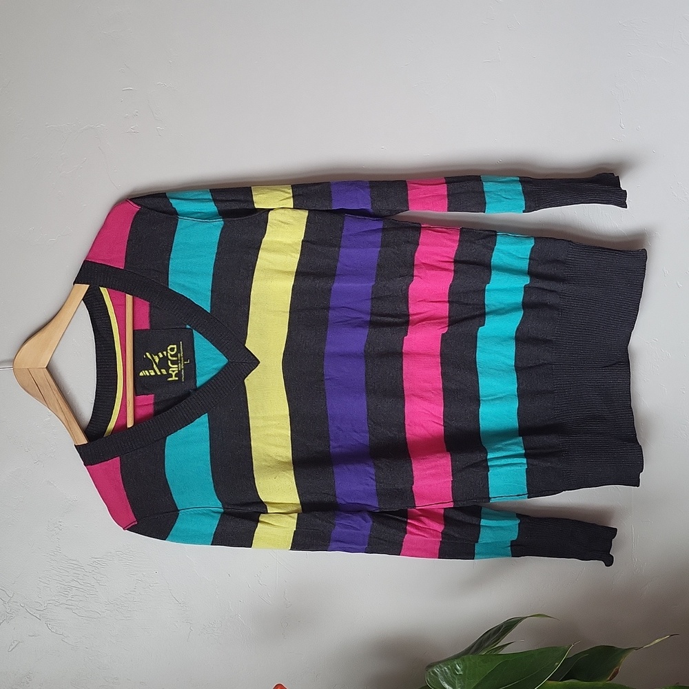 Kirra Striped V Neck Long Sleeved Lightweight Sweater Size L